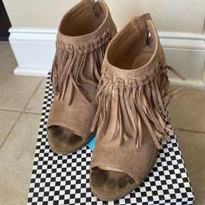 Fringe open toe booties